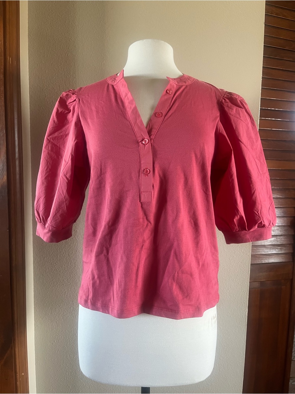 NWOT Joe's Jeans Pink Puff Sleeve Henley Top
